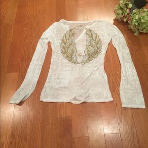 Mynx long sleeve sheer tee with angel wings